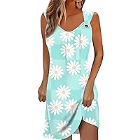 Women Summer Dress Vacation Dresses for Women 2024 Summer Sparkly Patchwork Fashion with Sleeveless Round Neck Tunic Dresses Light Blue X-Large