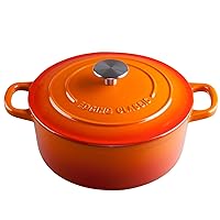 Enameled Cast Iron Dutch Oven, 5.5 Quart, Round Cast Dutch Ovens Pot with Lid Dual Handle for Bread Baking, Oven Safe up to 500°F, Orange