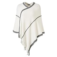 Women's Striped Poncho Sweater Soft Wrap Shawl with Fringes