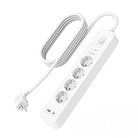Belkin Power Strip 4-Outlet Surge Protected USB Socket, Wall Mounted, 2 Meter Cable, Status Light, 1 USB-C PD Quick Charge Port, 1 USB-A Port and 525 Joules Defense