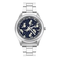 Cosmic Cat Astronauts Men's Quartz Watch Stainless Steel Wrist Watch Classic Casual Watch for Women