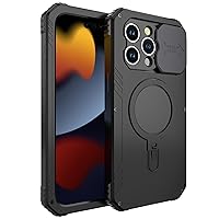Metal Case for iPhone 15/15 Pro/15 Plus/15 Pro Max, with Invisible Stand [Compatible with Magsafe] with Sliding Camera Cover & Screen Protector,Black,iPhone15 Pro Max