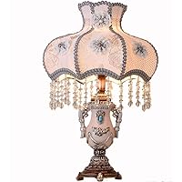 Classical Tiffany European Style Table Lamp,Retro Fabric Bedside Lamp Handmade Princess Victorian Style Creative Spherical Resin Lamp Body Desk Lamp