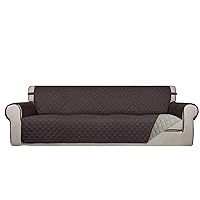 PureFit Reversible Quilted Sofa Cover, Water Resistant Slipcover Furniture Protector, Washable Couch Cover with Non Slip and Elastic Straps for Kids, Dogs, Pets (XX Large, Chocolate/Beige)