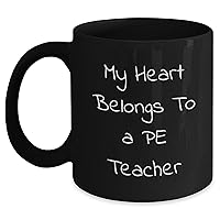 Cute My Heart Belongs To A PE Teacher Black Coffee Mug | Mother's Day Unique Gifts for PE Teachers from Kids