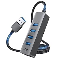 uni USB Hub 4-Port USB Splitter 4FT, High-Speed Portable Aluminum USB 3.0 Hub Compatible with PC, Laptops, Mouse, Keyboard, Flash Drive, Mobile HDD, Car, and More.