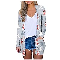 Women's Graphic Christmas Cardigans Open Front Long Sleeve Cozy Floral Lightweight Cardigans Soft Vintage Sweaters