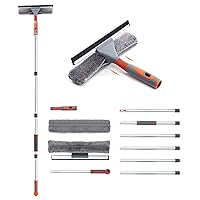 Squeegee Window Cleaner Baban 2 in 1 Window Cleaning Tool Extension Pole, 100'' Telescopic Window Washing Equipment with Bendable Head for Car Indoor Outdoor High Windows