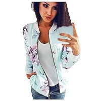 Womens Retro Floral Printing Zipper Jacket Vintage Baseball Jackets Casual Coat Outwear for Women