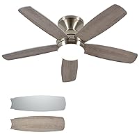 Nickel Flush Mount Ceiling Fan with Lights 52 Inch, Low Profile Ceiling Fans with Remote,Low Profile Fan with Wood Blades for Bedroom/Living Room/Dining Room,Reversible,Dimmable