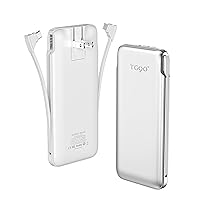 TG90° 2 Pack Power Bank with Built in Wall Plug, Ultra Slim 10000mah Portable Charger with Built in Cables External Battery Pack Compatible with iPhone Android Phones