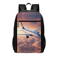 BREAUX Beautiful Sky Airplane Print Simple Sports Backpack, Unisex Lightweight Casual Backpack, 17 Inches