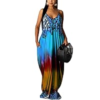 Summer Dresses for Women 2024 Casual Sexy Plus Size Bohemian Floral Beach Sleeveless African Maxi Sundress with Pockets