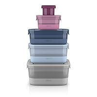 Ello Plastic Mixed Meal Prep 10Pc, 5 Pack Set- BPA Free Plastic Food Storage Containers with Silicone Boot and Airtight Plastic Lids, Dishwasher, Microwave, and Freezer Safe, Elderberry