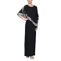 S.L. Fashions Women's Long Capelet Dress with Metallic Trim