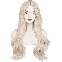 Blonde 70s Wig for Women, 29.5'' Long Wavy Middle Part Synthetic Hair Princess Wig for Costume Halloween Cosplay