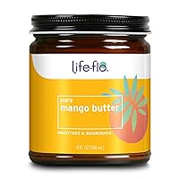 Life-flo Pure Mango Butter, Soothing Moisturizer for Dry Skin Care, Smooths and Nourishes, Doubles as Lip Balm, Nail / Cuticle Cream, Hand and Body Lotion, 60-Day Guarantee, Not Tested on Animals, 9oz