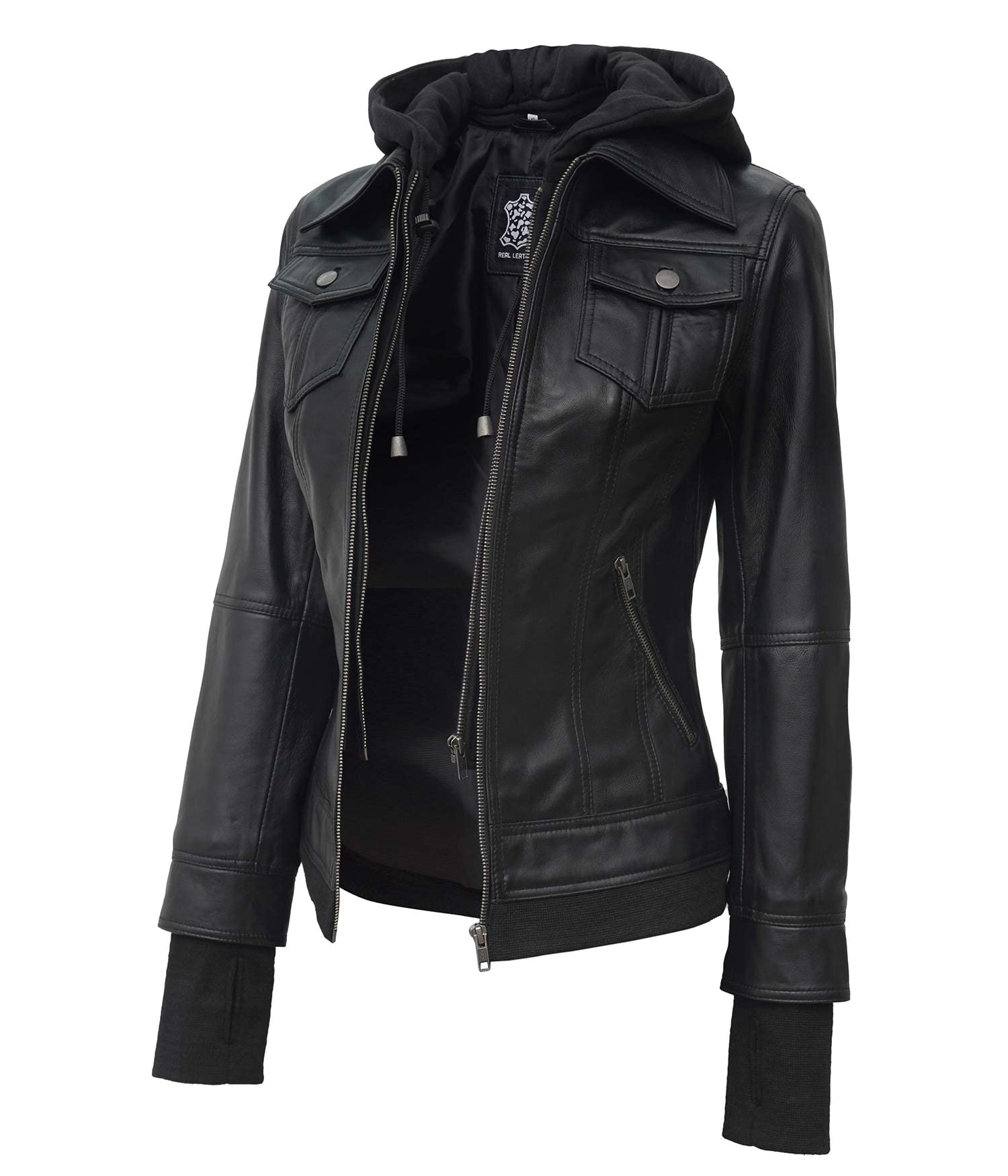 Hooded Leather Jacket Women - Real Lambskin Womens Leather Jacket with Hood