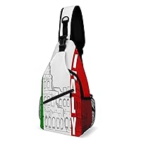 Roman Colosseum Italian Flag Sling Backpack Crossbody Chest Bag Print Shoulder Bag Travel Daypack for Sports Running Hiking