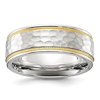 Titanium Brushed Polished and Hammered Yellow IP-plated 7 mm Band for Mens Size 8 to 13