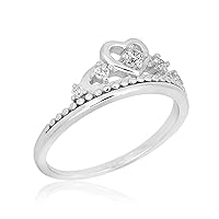 AVORA 925 Sterling Silver Simulated Diamond CZ Heart Tiara Ring, Size 4 - Size 4