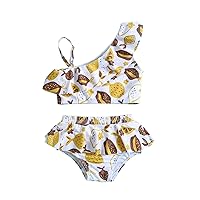 Little Girls Ruffles Flounce Cartoon Fruit Print Bikini Set 2 Piece Beach Stylish Eye-Catching Sport Swimwear