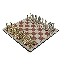 Metal Chess Set for Adults Royal British Army,Handmade Pieces and Different Design Wooden Chess Board King 3.35 inc (Red Marble)