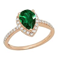 Dazzlingrock Collection 14K 9X6 MM Pear Lab Created Gemstone & Round White Diamond Ladies Halo Teardrop Engagement Ring, White Gold