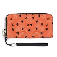 Watermelon Women’s Long Wallet PU Clutch Purse with Wristlet Strap Zipper Mini Handbag