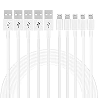 [Apple MFi Certified] iPhone Charger 6 ft 5 Pack, Lightning to USB Cable 6 Foot, Long Fast iPhone Charging Cables Cord for iPhone 13 Pro Max/12 Mini/11/XR/Xs/X/8/7/6/iPad Pro/Air/Mini-6 Feet White