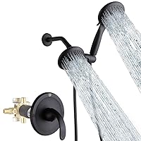 POP SANITARYWARE Black Dual-Function Shower Faucet Set with Valve Bathroom High Pressure 35 Setting Dual 2 in 1 Shower System with Handheld Showerhead 3-way Water Diverter Shower Trim Kit