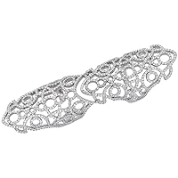 Sterling Silver Cubic Zirconia Armor Ring Micro Pave Double Oblong 3 inches Long, sizes 6-9