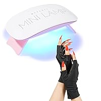 Makartt UV LED Nail Lamp, Mini UV Light for Gel Nails, 6W USB Portable Fast Drying Gel Polish Curing Light Bundle with UV Gloves for Nail Lamp Gel Curing, UPF50+ UV Protection Gloves for Man
