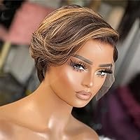 Highlight Pixie Cut Wig Short Bob Wig #4/27 Color Straight Human Hair Wigs 13x6 HD Transparent Lace Front Wig Side Part Invisible Lace Glueless Wigs 150% Density Brazilian Virgin Hair 8inch
