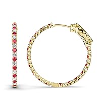 Ruby & Natural Diamond Inside-Out Hoop Earrings 2.77 ctw 14K Yellow Gold