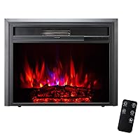 XBrand 32 Inch Insert Electric Fireplace Heater with Remote Control, LED Rolling Flame Effect, and Temperature Limiting Control, Glass and Steel Indoor, Black