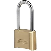 Master Lock Combination Lock, Indoor and Outdoor Padlock, Set Your Own Combination Lock, Extended 2-1/4 in. Lock Shackle with Brass Finish, 175DLH