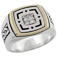 10k Gold & Sterling Silver 2-Tone Men's Square Diamond Ring with 0.16 ct. Brilliant Cut Diamonds, 19/32 inch wide