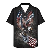 GLUDEAR Men's Patriotic Shirts 4th of July American Flag Print Cuban Collar Short Sleeve Button Down Shirts Plus Size