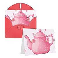 Pink Teapot Printed Greeting Card Internal Blank Folded Cards 6Ã—4 Inches Funny Birthday Cards Thank You Card With Colorful Envelopes For All Occasions