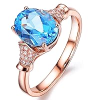 Amazing Fashion Design Swiss Blue Topaz 14K Rose Gold Diamond Band Engagement Wedding Ring for Women