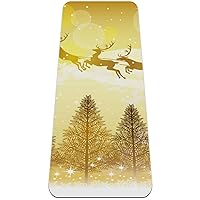 Golden Christmas Santa Claus and Reindeers Flying Across the Moon Premium Thick Yoga Mat Eco Friendly Rubber Health&Fitness Non Slip Mat for All Types of Exercise Yoga and Pilates (72