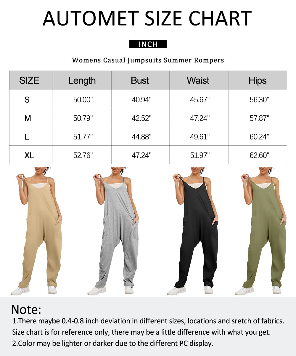 AUTOMET Jumpsuits for Women Casual Summer Rompers Sleeveless Loose  Spaghetti Strap Baggy Overalls Jumpers with Pockets 2023 : :  Clothing