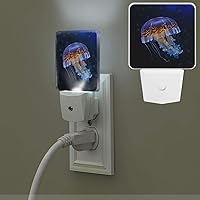 Jellyfish Print Night Light with Light Sensors Plug in LED Lights Smart Nightstand Lamp Plug in Night Light for Bedroom Bathroom Hallway Home Decor