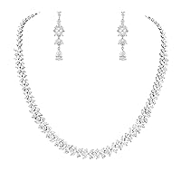 Silver Wedding Jewelry Sets for Brides Bridesmaids, Prom Costume Jewelry Sets for Women, Elegant Necklace and Earring Sets for Wedding Day (White Gold)
