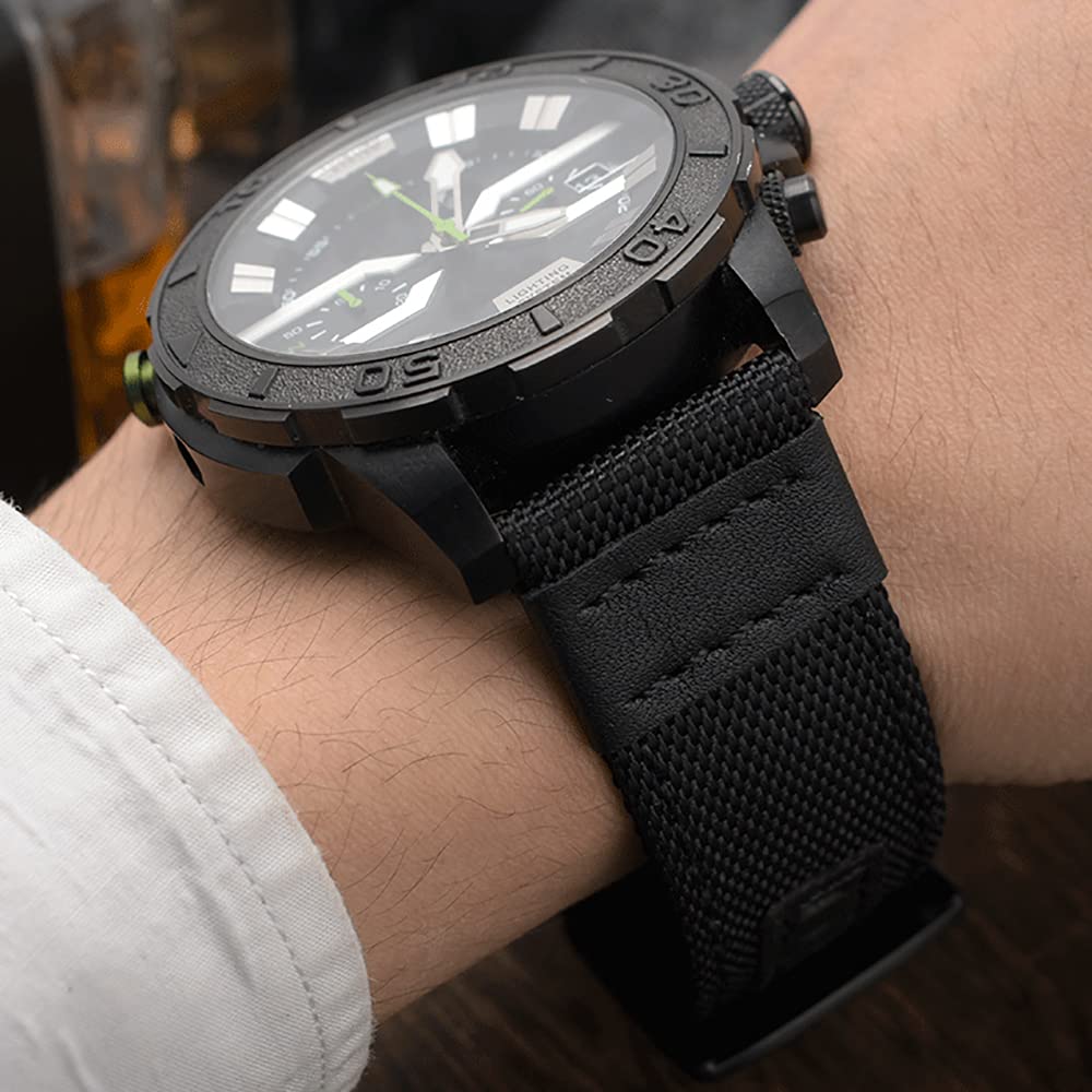 JBR Premium Nylon Weave Replacement Strap Canvas Fabric with Genuine Leather Quick Release Military Field Watch Band Unisex, Choice of Color and Width 20mm, 22mm, 24mm