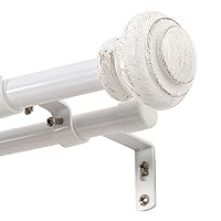 H.VERSAILTEX Elegant Window Treatment Telescoping Double Curtain Rod Set with Classic Cap, 3/4-Inch Diameter, Adjusts from 66 to 120 Inches, White