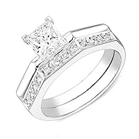2.50ct GIA Certified Princess & Round Brilliant Diamond Bridal Set in Platinum