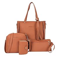 ✿ HebeTop ✿ 2019 New Shoulder Bags Handbag Four Set Four Pieces Tote Bag Crossbody Wallet Bags (4PC, Brown)