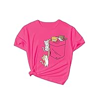 SOLY HUX Girl's Cute Cat Graphic Tees Letter Print Short Sleeve T Shirts Summer Tops